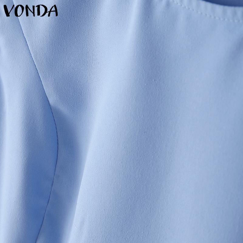 VONDA Летняя женская однотонная повседневная блузка с круглым вырезом и коротким рукавом с оборками