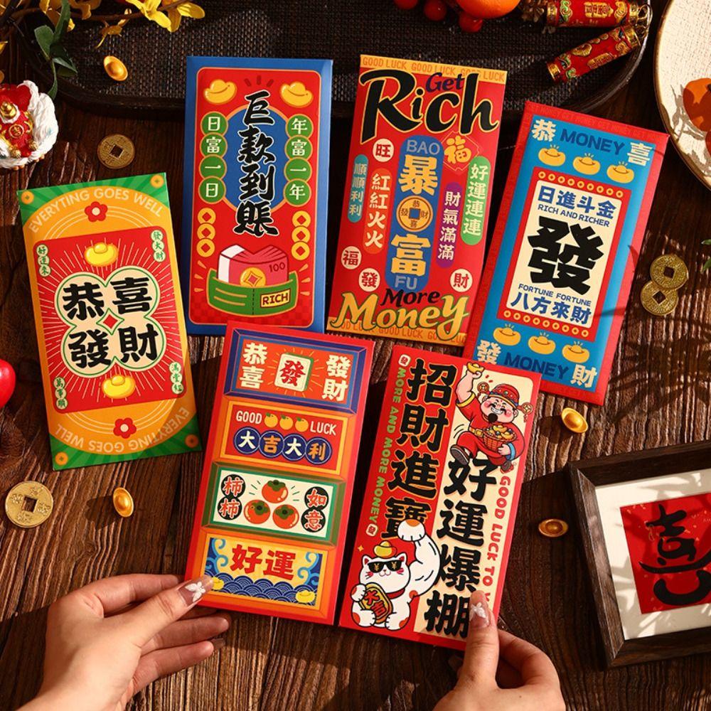 Cartoon 2026 Red Envelopes Chinese Style Money Bag Blessing Red Packet Birthday Celebration