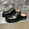 Fashion Summer Leather Slippers for Men Casual Beach Shoes Anti-Slip Soft Bottom Muller Shoes Versatile Slip-On Sandals Half Drag Slides