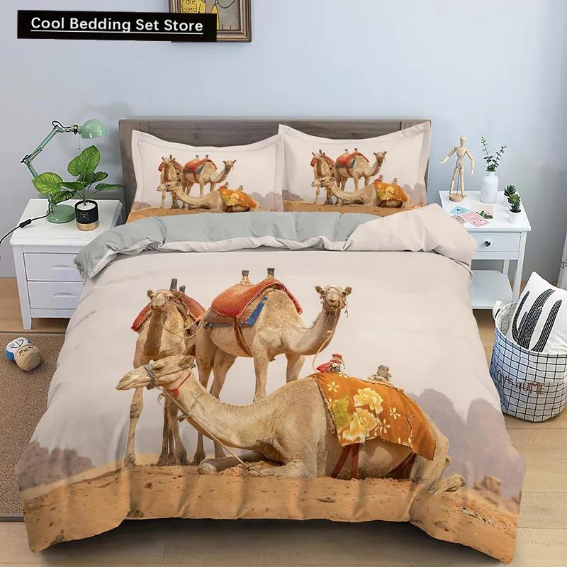 3D Desert Camel Пододеяльник King Queen Size Коричневый Комплект постельного белья с изображением животных для детей, подростков и взрослых Милая дикая природа Мягкий полиэстеровый пододеяльник