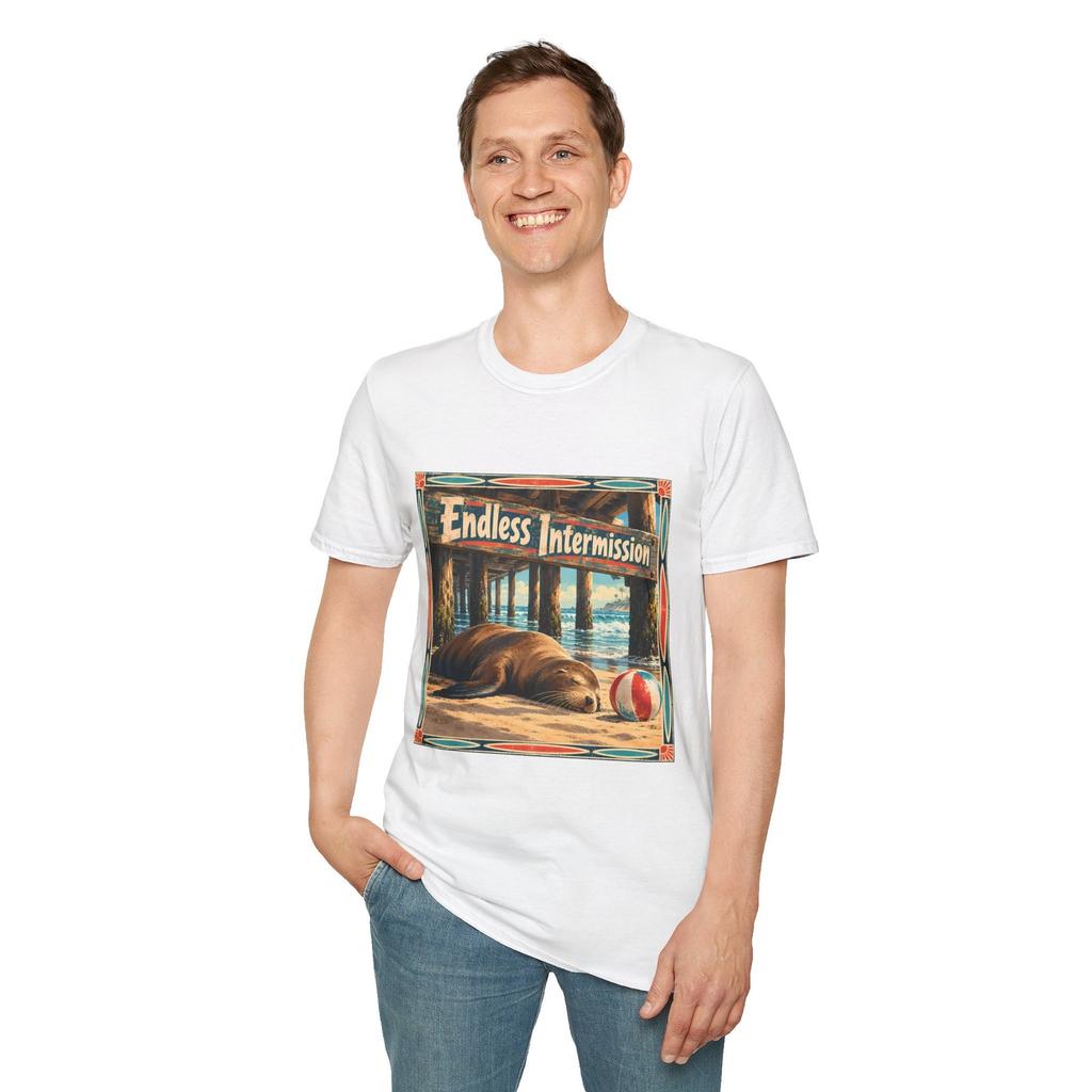 Sea Lion Beach Music Surf Rock Vintage Summer Humor Unisex Softstyle T-Shirt