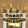 1-10PCS Festival Celebration Gold and Black Ramadan Hanging Banner Paper Lanterns Crescent Moon Ornaments for Home Supplies