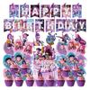 Birthday Party Decor Kit Themed Banner Cake Toppers & Spiral Balloons for K-POP Music Dance Theme Celebration Pink Girls Party Supplies