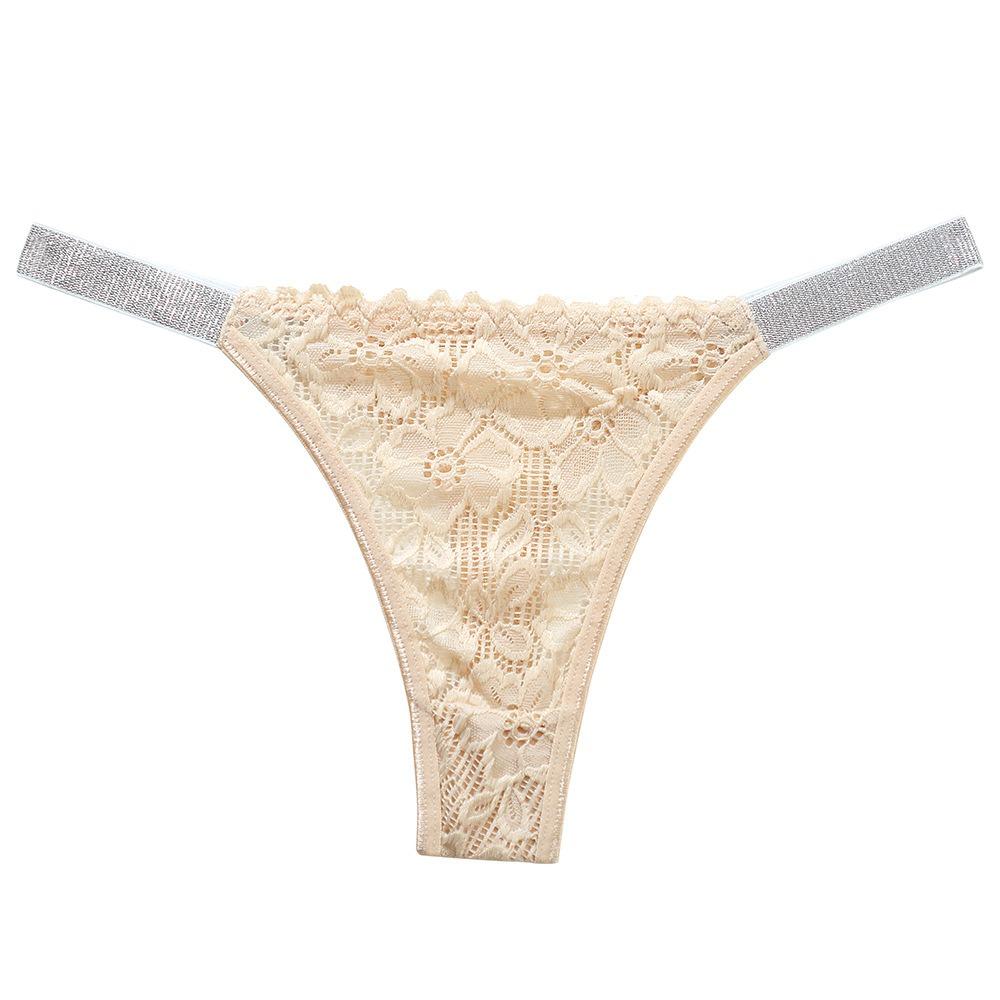 Crystal Rhinestone Thong Mid Waist Mesh Briefs Breathable Lace Flower Panties  Girl