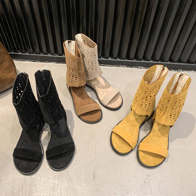 Fashion Hot Selling Women Sandals Hollow Breathable Boots 2025 Summer Inner Heightened Roman Shoes Versatile Short Leg Pants Tube Boots