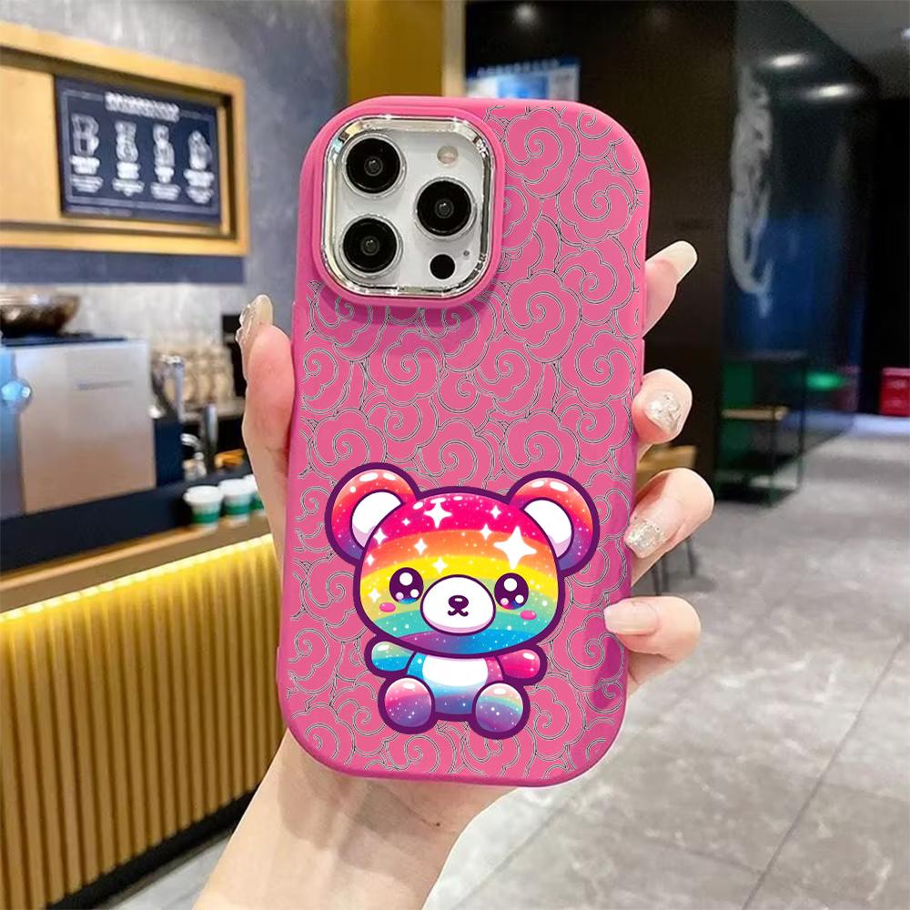 Phone Case: 2D flat design suitable for iPhone 18 17 16 15 14 13 Pro protective case, couple style, striped bear, Christmas and Halloween gift