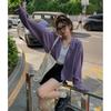 Purple New Hooded Long-sleeved Sweater Jacket for Women Early Autumn Loose Short Lazy Style Knitted Cardigan Top