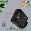 Быстрое зарядное устройство PD 55 Вт: 3 USB + 3 порта PD с QC3.0 для вилок EU, UK, AU