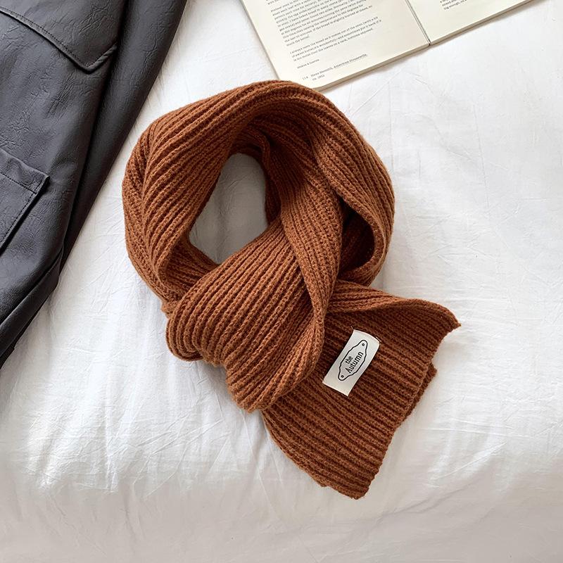 Solid Color Scarf Women's Winter Versatile Knitted Warm and Cold-proof Couple Student Scarf Tide
