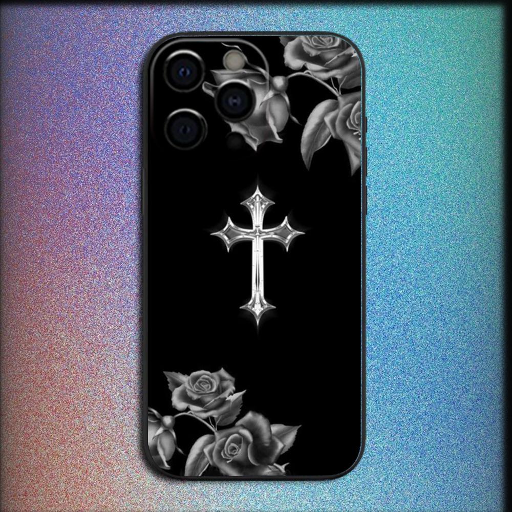 God Jesus Cross Phone Case For iPhone 16,15,14,13,12,11,Pro,X,XS,Max,XR,Plus,Mini Soft Black Cover
