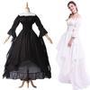 Women Ball Gown Off Shoulder Gothic Long Horn Sleeves Irregular Layered Pleated Elastic Tight Waist Solid Color Retro Renaissance Princess Dress