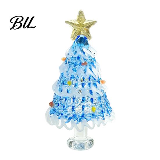 Elegant Glass Tree Table Centerpiece Hand Blown Christmas Figurine, Mini Tabletop Festive Home Accents Xmas Ornament, Handmade Desktop Holiday