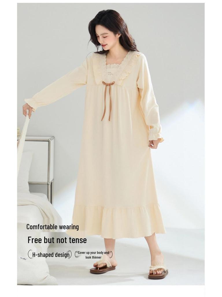 Женская ночная сорочка для беременных из 100% чистого хлопка с антибактериальным эффектом, в корейском стиле, с длинным рукавом - свободного кроя для осени/зимы/весны