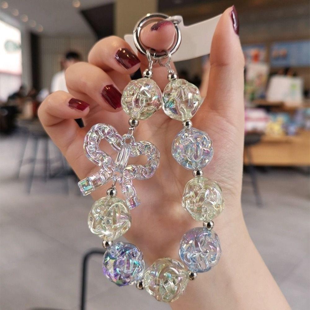 Anti-lost Beaded Phone Chain Bag Hanging Transparent Beads Pendant Sweet Candy Keychain Key Decor