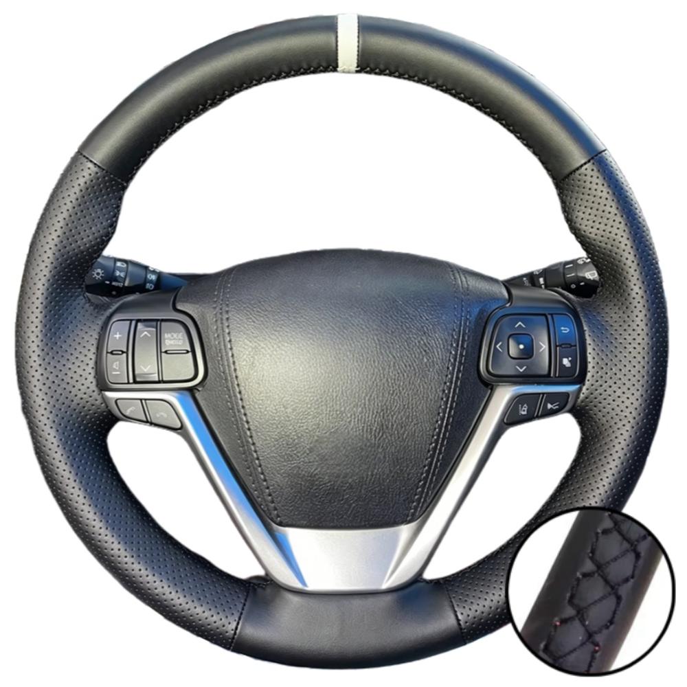 Hand Stitched Black Perforated Microfiber Leather 2014- Sienna 2015- Steering Wheel Cover For Toyota Highlander