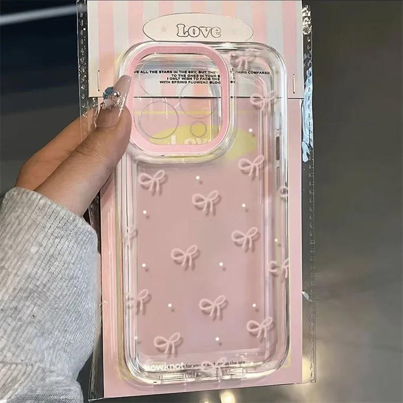 Ins Корея Розовый Бантик Чехол для Телефона для Xiaomi Redmi Note 14 13 12 11 Pro Plus 5G 12S 11S 10S Redmi 13C 14C 4G Прозрачный Мягкий Чехол