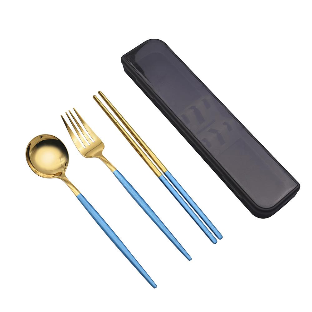 3 Pcs Spoon Fork Chopsticks Set With Storage Box Stainless Steel Coffee Snacks Fruit Dessert Fork Spoon Kitchen Teaspoon Set