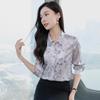 2025 Spring Elegant Silk Long Sleeve Shirt with Print and Turn-Down Collar