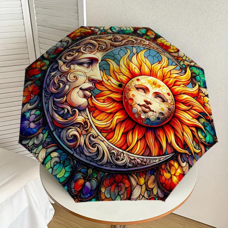 1pc Sun and Moon Harmony Umbrella with Plastic Handle,Suitable for All Seasons Home Travel Outdoor UmbrellaDD877