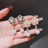 Stylish Sweet Pearl Camellia Rose Earrings Japanese and Korean Retro Pearlescent Stud Earrings Water Drop Pearl Versatile Earrings Tide