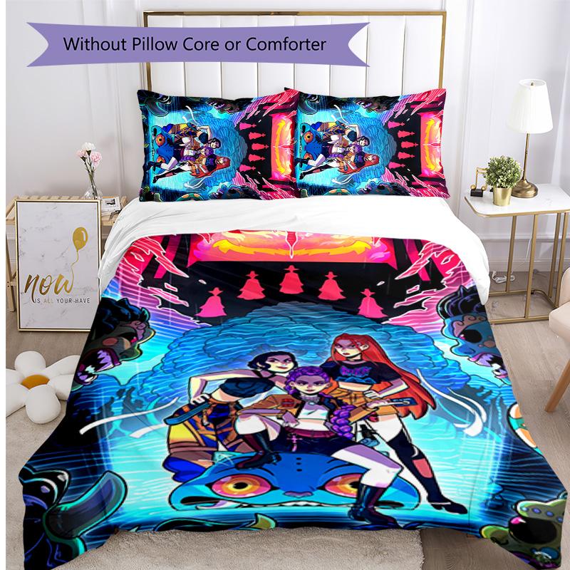 Kpop Demon Hunters Pattern Printed 3PCS Bedding Set, Soft Skin-Friendly Washable Duvet Cover & Pillowcases Set
