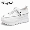 5.5cm Genuine Leather Platform Wedge Shoes Chunky Sneaker White Casual Comfortable Breathable Spring Autumn Shoes