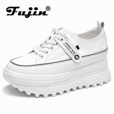 Fujin/5,5 см, туфли на танкетке из натуральной кожи, массивные кроссовки, белые повседневные удобные дышащие весенне-осенние туфли