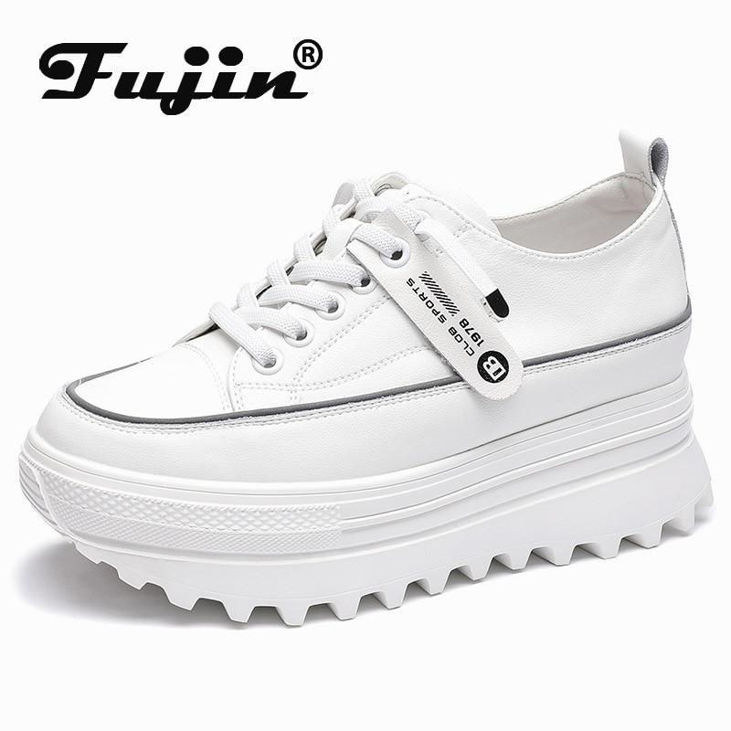 Fujin/5,5 см, туфли на танкетке из натуральной кожи, массивные кроссовки, белые повседневные удобные дышащие весенне-осенние туфли