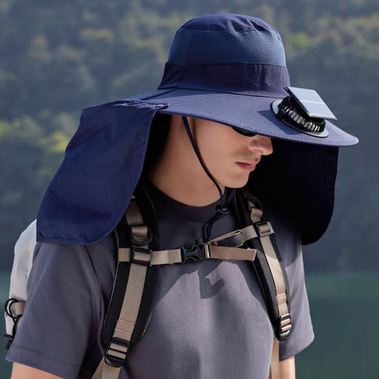 Широкополая шляпа от солнца с солнечным вентилятором для мужчин и женщин, панама с защитой от ультрафиолета и клапаном на затылке для рыбалки, пешего туризма, пляжа, садоводства