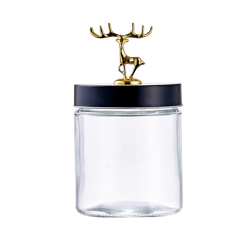 Golden Elk Glass Bottle with Lid Transparent Round Glass Sealed Jar Candy Tea Coffee Beans Nuts Miscellaneous Grains Storage Box