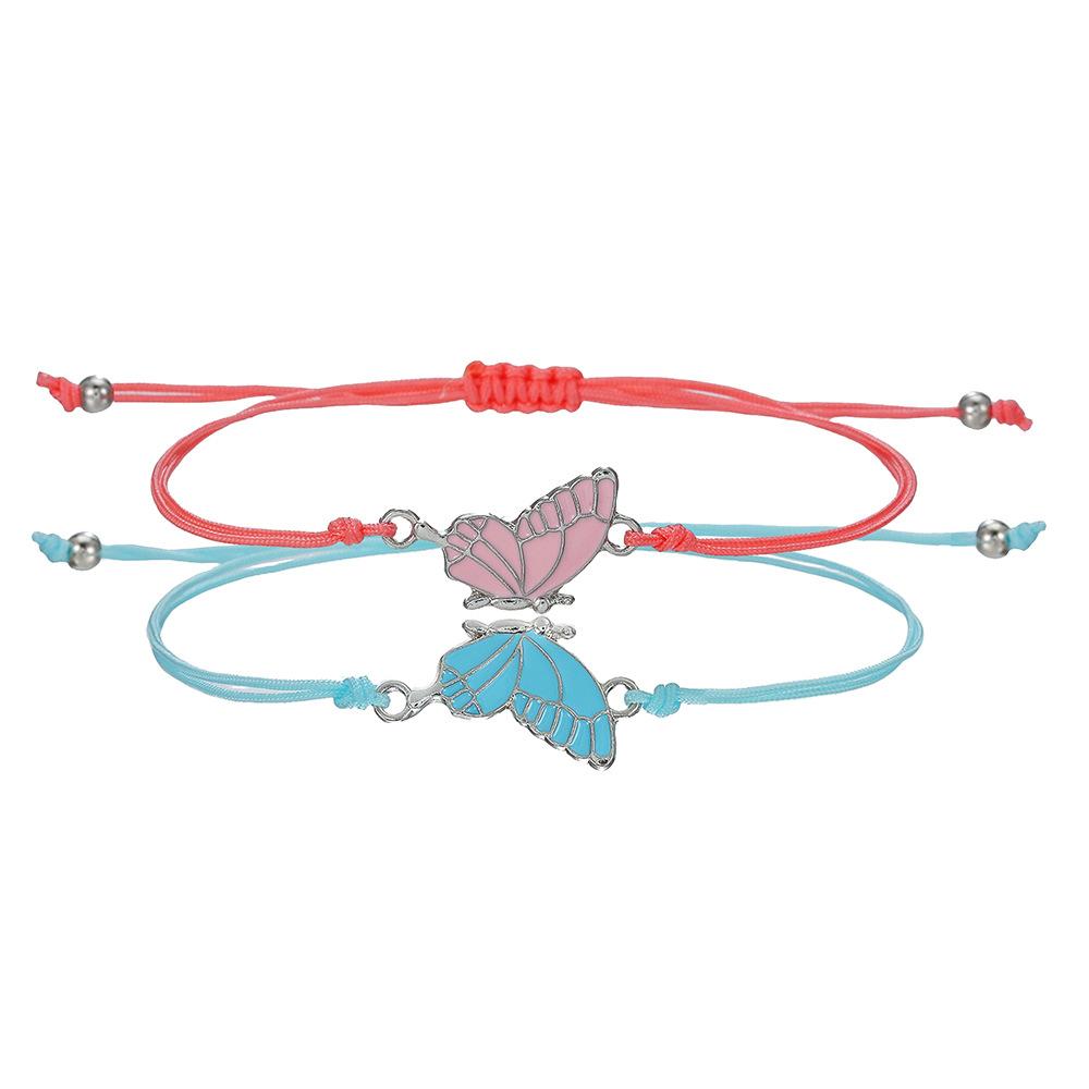 Butterfly braided bracelet, couple girlfriend beaded hand rope, alloy butterfly adjustable wax wire bracelet