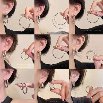 Люксовые серьги-кольца из серебра 925 пробы: Женские высококлассные преувеличенные серьги-пусеты в форме круга для универсальной моды.