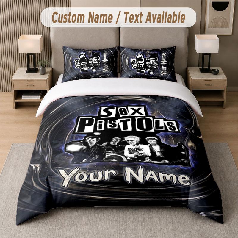 Custom Bedding Set Sex Pistols Pattern, Print Name Text 1 Duvet Cover plus 2 Pillowcases Home Textile