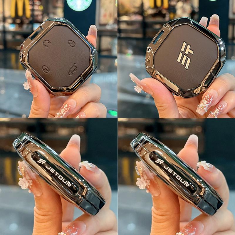 Кожаный чехол для ключа с металлическим зажимом для моделей Jetour Freedom 2024-2025