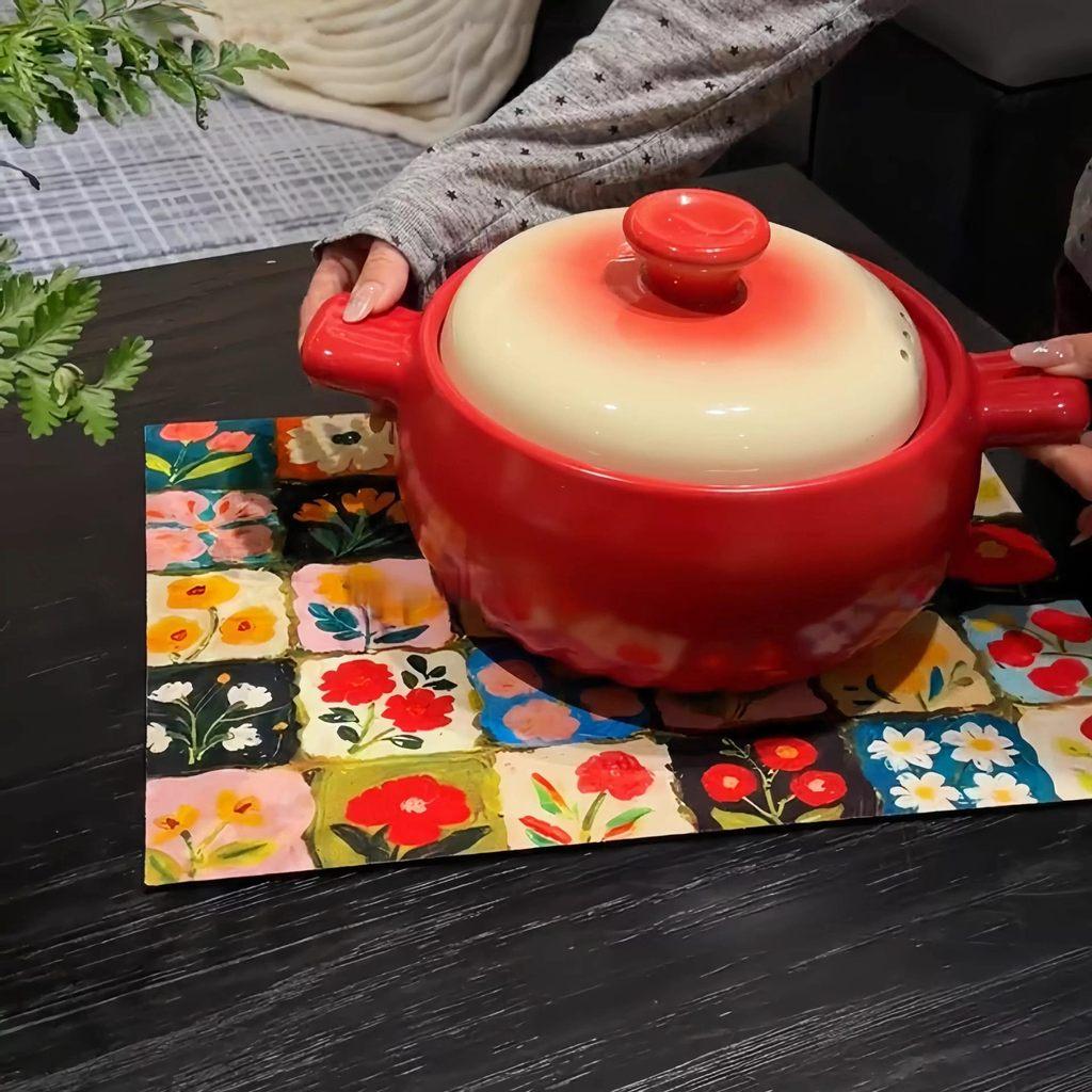 Художественный цветочный узор Влаговпитывающий коврик для кухонных столешниц и чайных чашек