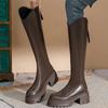 Мода Винтаж Зимние женские сапоги до колена Модные молнии Рыцарь Длинные сапоги Квадратные каблуки Туфли Largas De Mujer