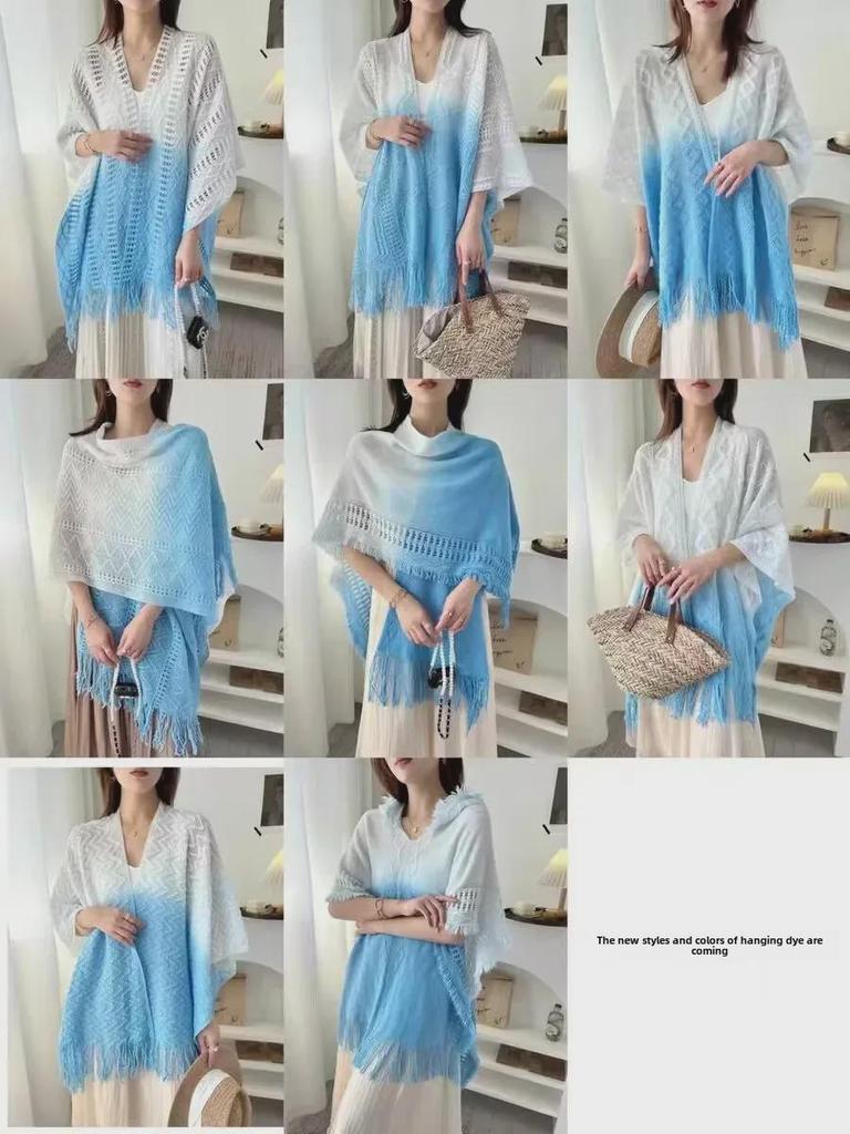 Women's Tie-Dye Tassel Knit Shawl - Spring & Autumn Fashion Cape