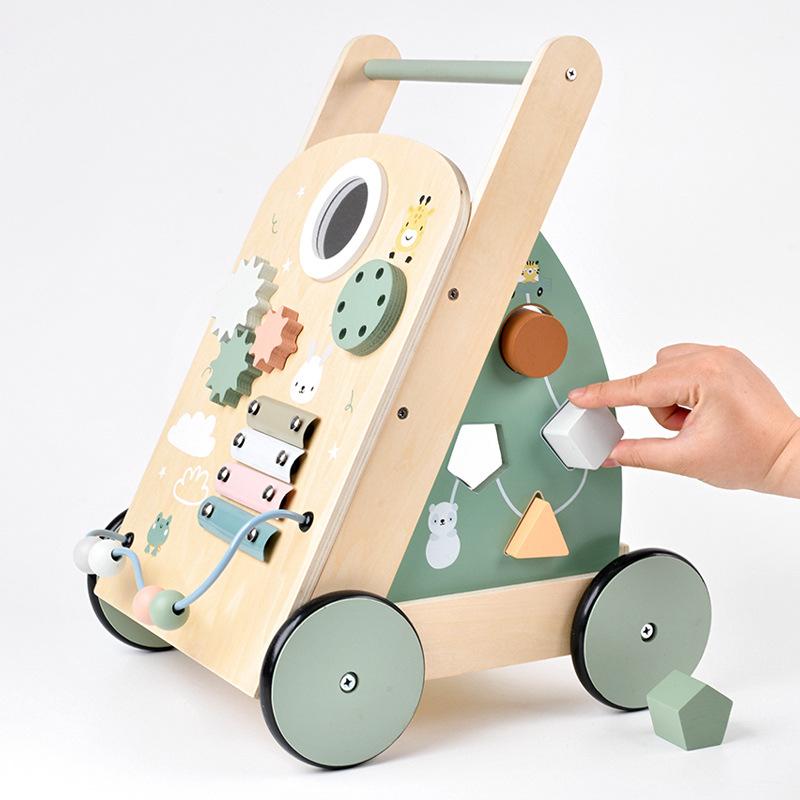 Wooden Baby Stroller Walker Baby Learn To Walk Anti-rollover Walker Playing Piano Multi-functional Toy