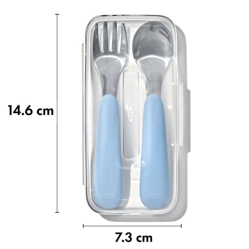 OXO Tot Spoon & Fork Set with Case, Dusk, Dishwasher Safe, Easy Grip, 61165100