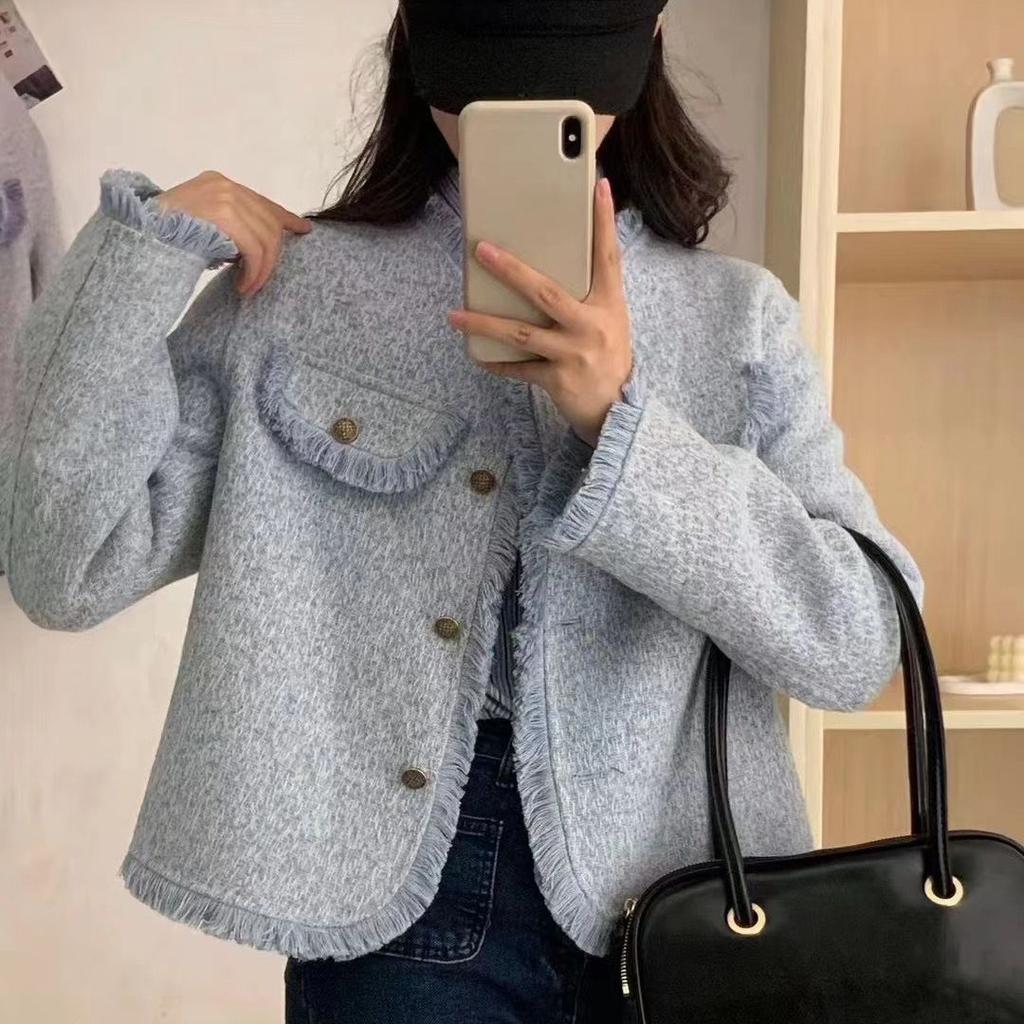 Xiaoxiangfeng Круглый вырез Осенне-зимнее универсальное женское шерстяное пальто