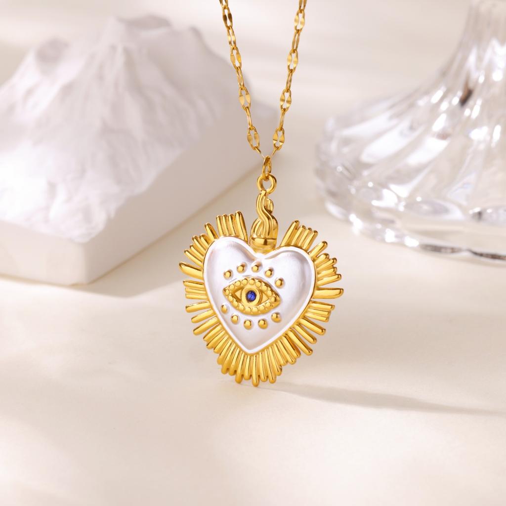 Zircon Evil Eye Heart Necklaces For Women Gold Color Stainless Steel Heart Necklace Lucky Aesthetic Turkish Waterproof Jewelry