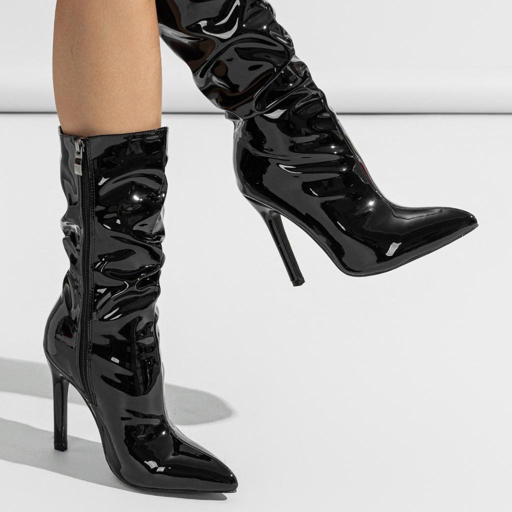 Большие размеры, женские, в европейском и американском стиле, универсальные, с острым носком, на высоком каблуке, до середины икры, элегантные женские сапоги