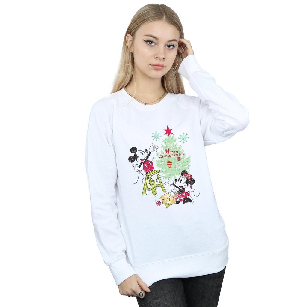 Disney Womens/Ladies Mickey And Minnie Christmas Tree Sweatshirt