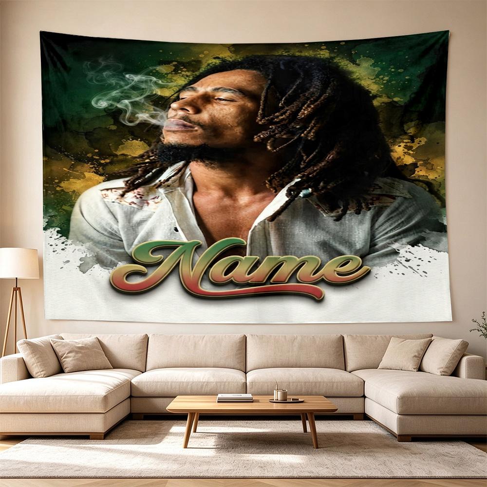 Bob Marley Soulful Reggae Vibes Art Personalized Name Large Decorative Tapestry, Great Holiday Gifts, Photo Backdrop for Bedroom Dorm Parties