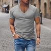 Men's European and American V-Neck Solid Color Slim Fit Short-Sleeve Casual T-Shirt
