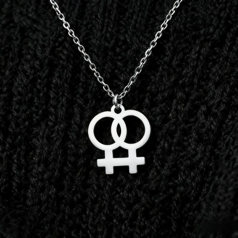 Stainless Steel Necklaces Choker Necklaces for Women Lesbian Symbol Pendant Double Chain Necklace Fashion Jewelry New