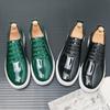 Fashion Glossy Leather Men Sneakers Fashion Upscale Luxury Casual Men Board Shoes Green Lace Up Casual Shoe Flats Zapatillas Hombre H496