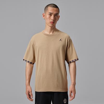 Men's Jordan As M J T-Shirts Men's Khaki/Black Crew Neck Moderate