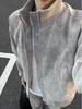 Мужская кожаная куртка-бомбер с tie-dye и воротником-стойкой - Модная осенняя тяжелая верхняя одежда