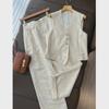 2024 Autumn Fashion Cotton-Linen Suit: Vest & Wide-Leg Pants Set